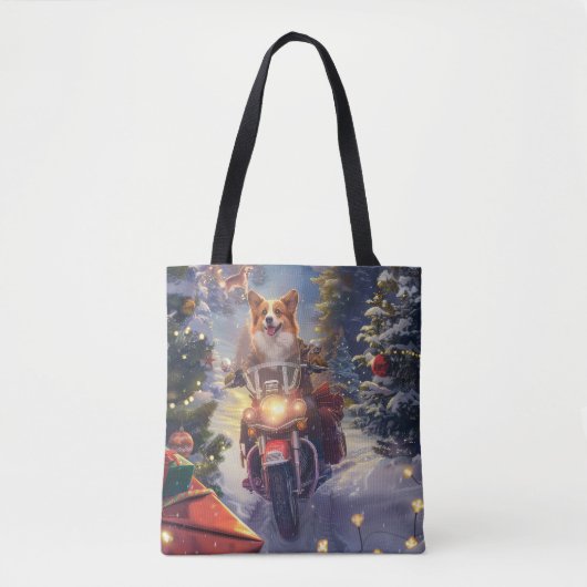 コーギー犬のバイク乗りクリスマス トートバッグ (正面)