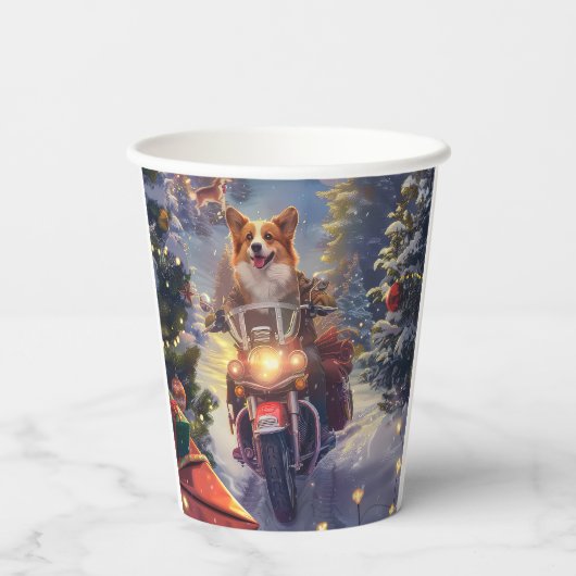 コーギー犬のバイク乗りクリスマス 紙コップ (裏面)