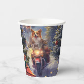 コーギー犬のバイク乗りクリスマス 紙コップ (正面)