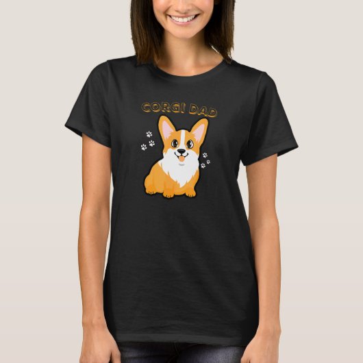 コーギー犬のパパ コーギー犬と子犬 Tシャツ (正面)