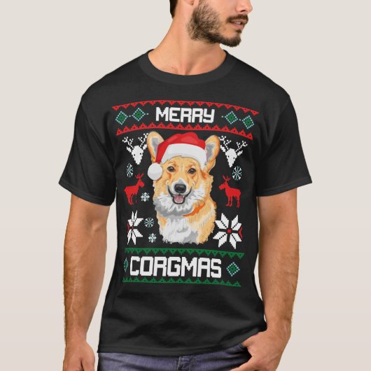 コーギー犬のメリーなCorgmasのクリスマスのTシャツのギフト Tシャツ (正面)