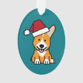 コーギー犬の子犬のペンブロークのウェールズのクリスマスのサンタの帽子 オーナメント (正面)
