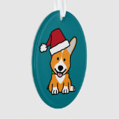コーギー犬の子犬のペンブロークのウェールズのクリスマスのサンタの帽子 オーナメント (正面)