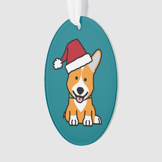 コーギー犬の子犬のペンブロークのウェールズのクリスマスのサンタの帽子 オーナメント (正面)