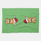 コーギー犬の子犬のペンブロークのウェールズのクリスマスのサンタの帽子 キッチンタオル (横)