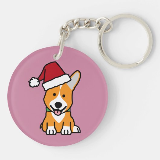 コーギー犬の子犬のペンブロークのウェールズのクリスマスのサンタの帽子 キーホルダー (裏面)