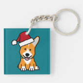 コーギー犬の子犬のペンブロークのウェールズのクリスマスのサンタの帽子 キーホルダー (裏面)
