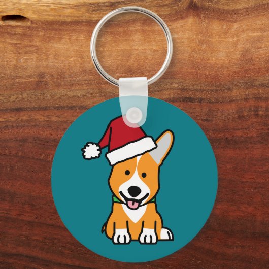 コーギー犬の子犬のペンブロークのウェールズのクリスマスのサンタの帽子 キーホルダー (正面)