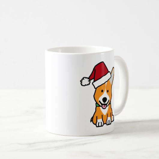 コーギー犬の子犬のペンブロークのウェールズのクリスマスのサンタの帽子 コーヒーマグカップ (正面右)