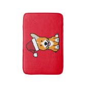 コーギー犬の子犬のペンブロークのウェールズのクリスマスのサンタの帽子 バスマット (正面縦)