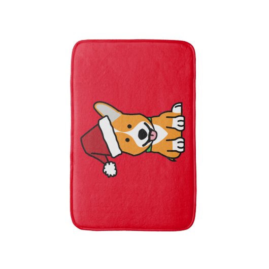 コーギー犬の子犬のペンブロークのウェールズのクリスマスのサンタの帽子 バスマット (正面縦)