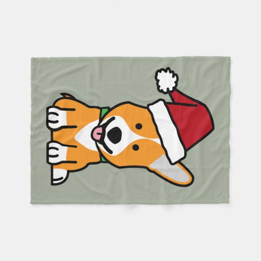 コーギー犬の子犬のペンブロークのウェールズのクリスマスのサンタの帽子 フリースブランケット (正面(横))