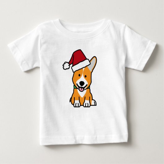 コーギー犬の子犬のペンブロークのウェールズのクリスマスのサンタの帽子 ベビーTシャツ (正面)