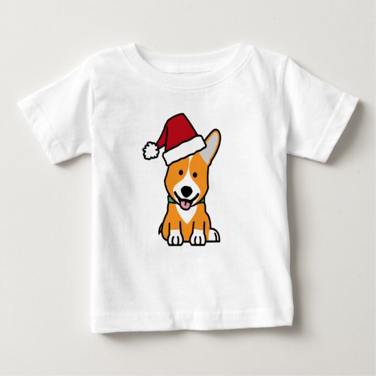 コーギー犬の子犬のペンブロークのウェールズのクリスマスのサンタの帽子 ベビーTシャツ (正面)