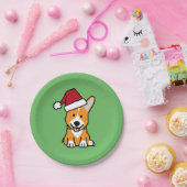 コーギー犬の子犬のペンブロークのウェールズのクリスマスのサンタの帽子 ペーパープレート (パーティー)