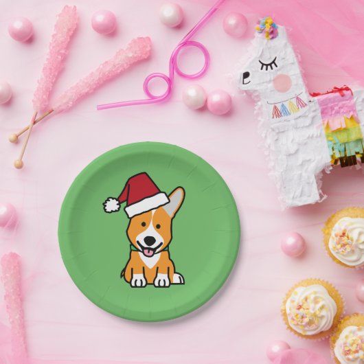 コーギー犬の子犬のペンブロークのウェールズのクリスマスのサンタの帽子 ペーパープレート (パーティー)