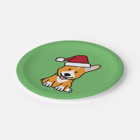 コーギー犬の子犬のペンブロークのウェールズのクリスマスのサンタの帽子 ペーパープレート (アングル)