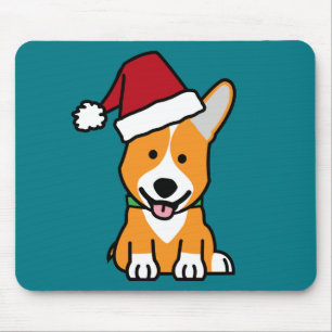 コーギー犬の子犬のペンブロークのウェールズのクリスマスのサンタの帽子 マウスパッド