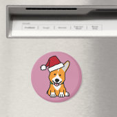 コーギー犬の子犬のペンブロークのウェールズのクリスマスのサンタの帽子 マグネット (インサイチュ (食洗機))