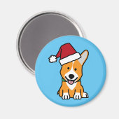 コーギー犬の子犬のペンブロークのウェールズのクリスマスのサンタの帽子 マグネット (正面/裏面)