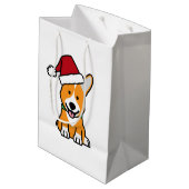 コーギー犬の子犬のペンブロークのウェールズのクリスマスのサンタの帽子 ミディアムペーパーバッグ (裏面アングル)