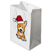 コーギー犬の子犬のペンブロークのウェールズのクリスマスのサンタの帽子 ミディアムペーパーバッグ (正面アングル)