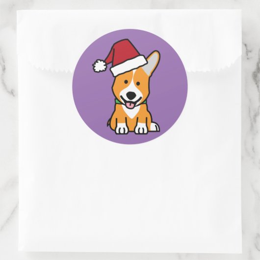 コーギー犬の子犬のペンブロークのウェールズのクリスマスのサンタの帽子 ラウンドシール (バッグ)