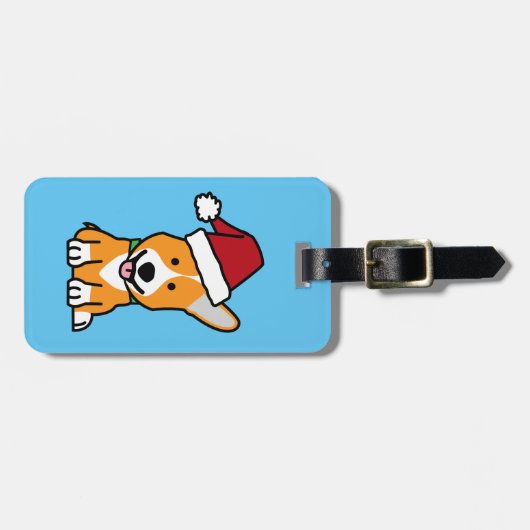 コーギー犬の子犬のペンブロークのウェールズのクリスマスのサンタの帽子 ラゲッジタグ (正面横)