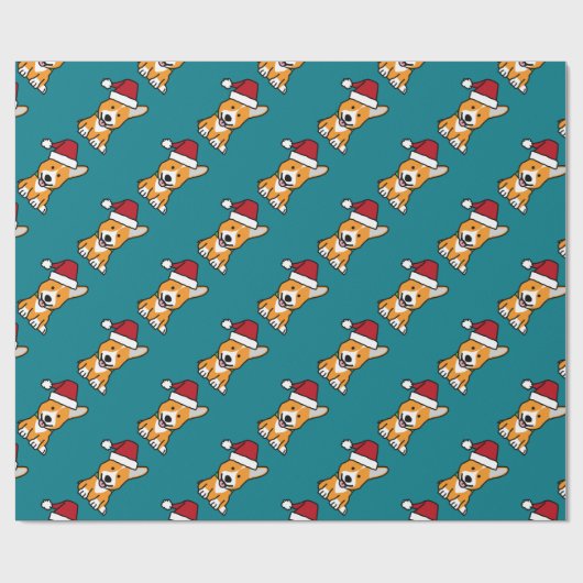 コーギー犬の子犬のペンブロークのウェールズのクリスマスのサンタの帽子 ラッピングペーパー (フラット)