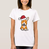 コーギー犬の子犬のペンブロークのウェールズのクリスマスのサンタの帽子 Tシャツ (正面)