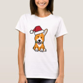 コーギー犬の子犬のペンブロークのウェールズのクリスマスのサンタの帽子 Tシャツ (正面)