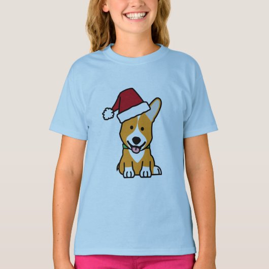 コーギー犬の子犬のペンブロークのウェールズのクリスマスのサンタの帽子 Tシャツ (正面)