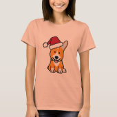 コーギー犬の子犬のペンブロークのウェールズのクリスマスのサンタの帽子 Tシャツ (正面)