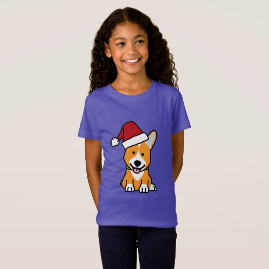 コーギー犬の子犬のペンブロークのウェールズのクリスマスのサンタの帽子 Tシャツ (正面フル)