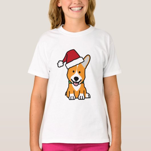 コーギー犬の子犬のペンブロークのウェールズのクリスマスのサンタの帽子 Tシャツ (正面)