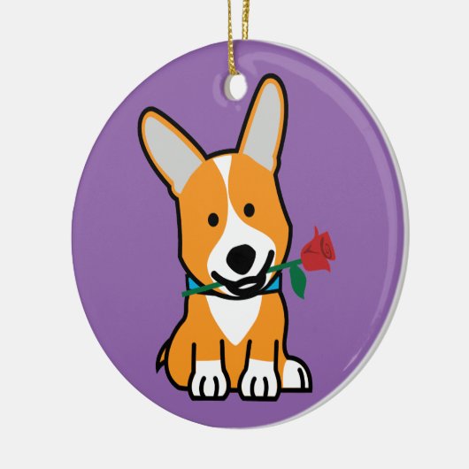 コーギー犬の子犬のペンブロークのウェールズのバレンタインは上がりました セラミックオーナメント (左)