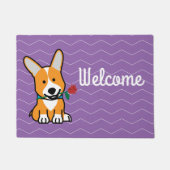 コーギー犬の子犬のペンブロークのウェールズのバレンタインは上がりました ドアマット (正面)