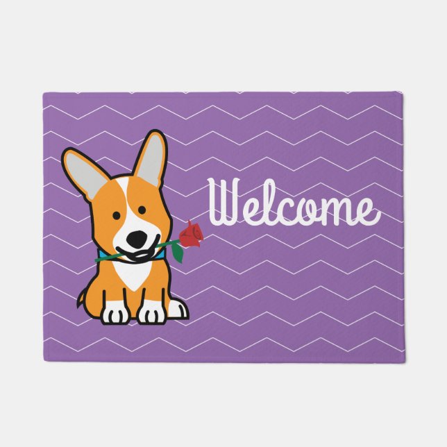 コーギー犬の子犬のペンブロークのウェールズのバレンタインは上がりました ドアマット (正面)