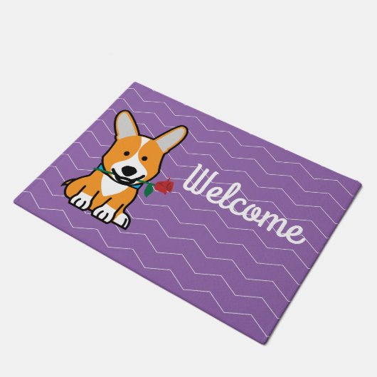 コーギー犬の子犬のペンブロークのウェールズのバレンタインは上がりました ドアマット (アングル)