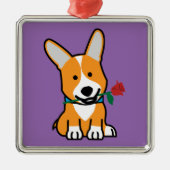 コーギー犬の子犬のペンブロークのウェールズのバレンタインは上がりました メタルオーナメント (正面)