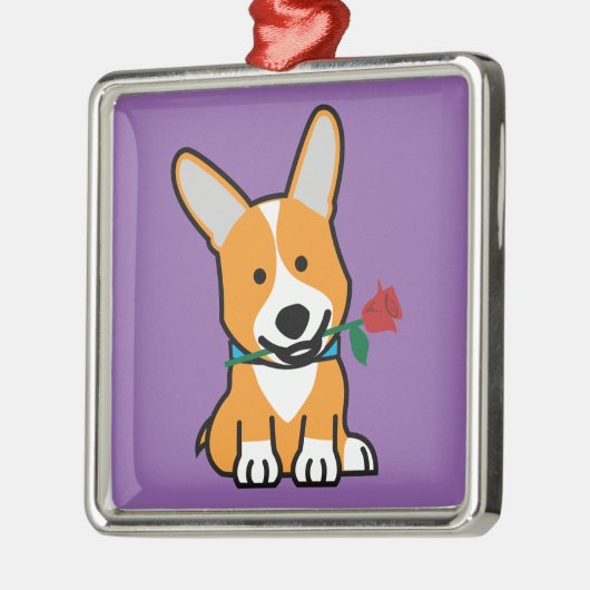 コーギー犬の子犬のペンブロークのウェールズのバレンタインは上がりました メタルオーナメント (左)