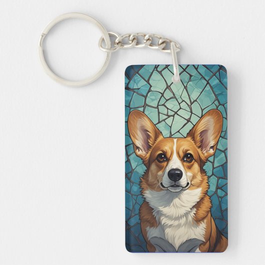 コーギー犬の愛好家のための犬の肖像画 キーホルダー (正面)