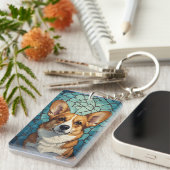 コーギー犬の愛好家のための犬の肖像画 キーホルダー (正面右)