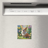 コーギー犬の春の花の絵画 マグネット (インサイチュ (食洗機))