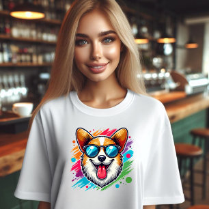 コーギー犬の楽しい顔 トライブレンドTシャツ