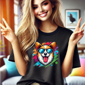 コーギー犬の楽しい顔 トライブレンドTシャツ