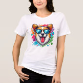 コーギー犬の楽しい顔 トライブレンドTシャツ (正面)