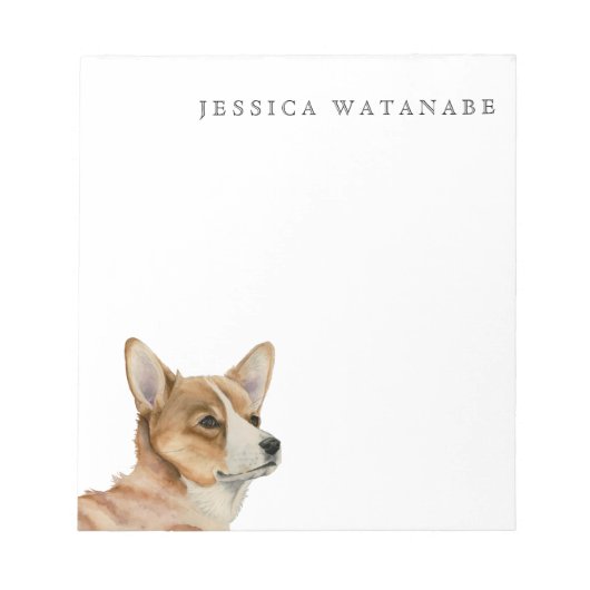 コーギー犬の水彩画 | 名前を追加 ノートパッド (正面)
