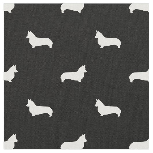 コーギー犬の生地の白黒コーギーのシルエット ファブリック (クローズアップ)