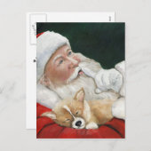 コーギー犬の芸術のクリスマスの郵便はがきが付いているサンタ シーズンポストカード (正面/裏面)